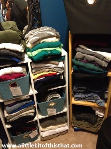 By bringing my pants into the closet (finally), I am able to grab a sweater from the left, and pants from the right.  Voila!